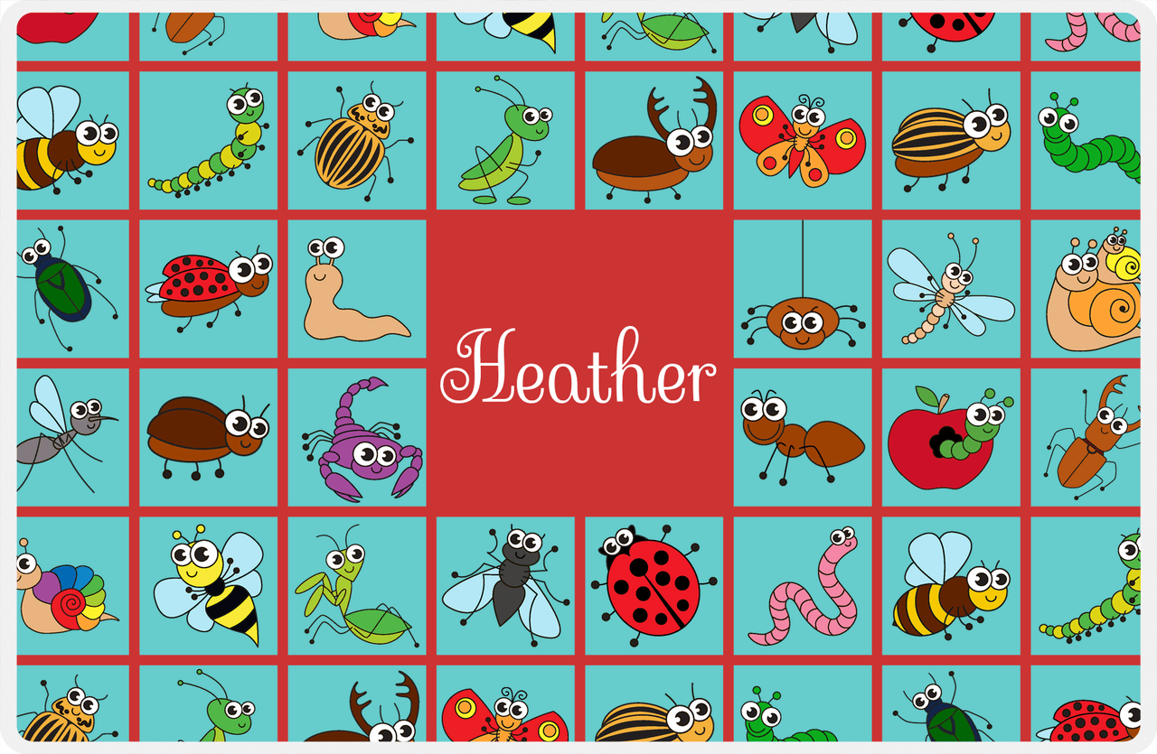 Personalized Bugs Placemat VII - Teal Squares -  View