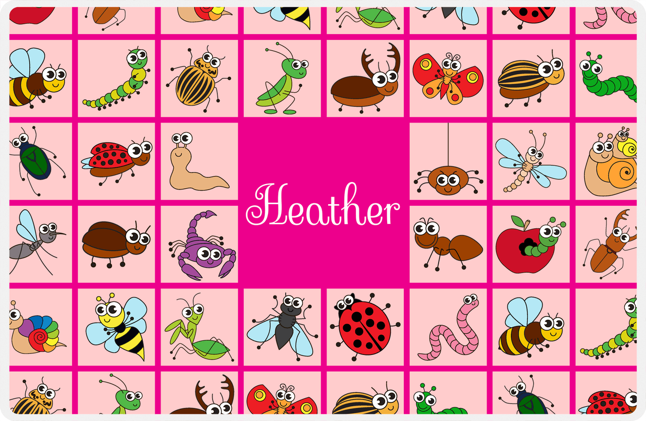 Personalized Bugs Placemat VII - Pink Squares -  View