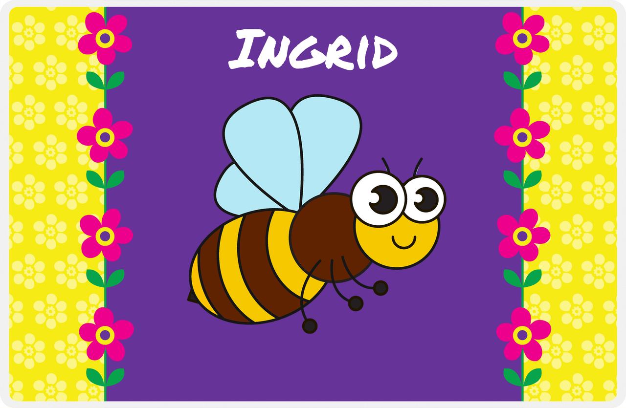 Personalized Bugs Placemat VIII - Purple Background - Bee -  View