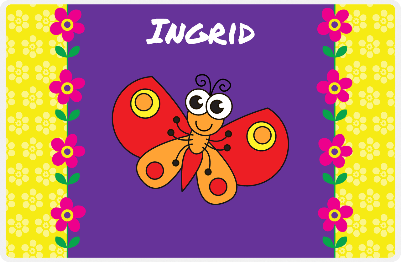 Personalized Bugs Placemat VIII - Purple Background - Butterfly -  View