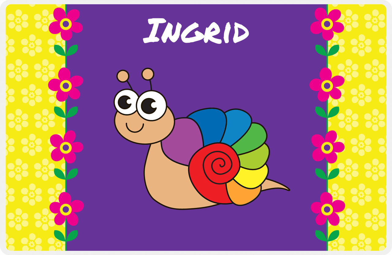 Personalized Bugs Placemat VIII - Purple Background - Snail -  View