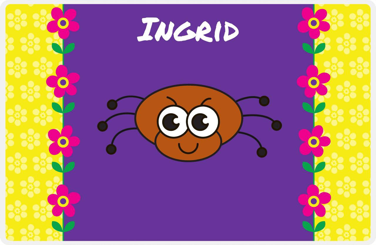 Personalized Bugs Placemat VIII - Purple Background - Spider -  View