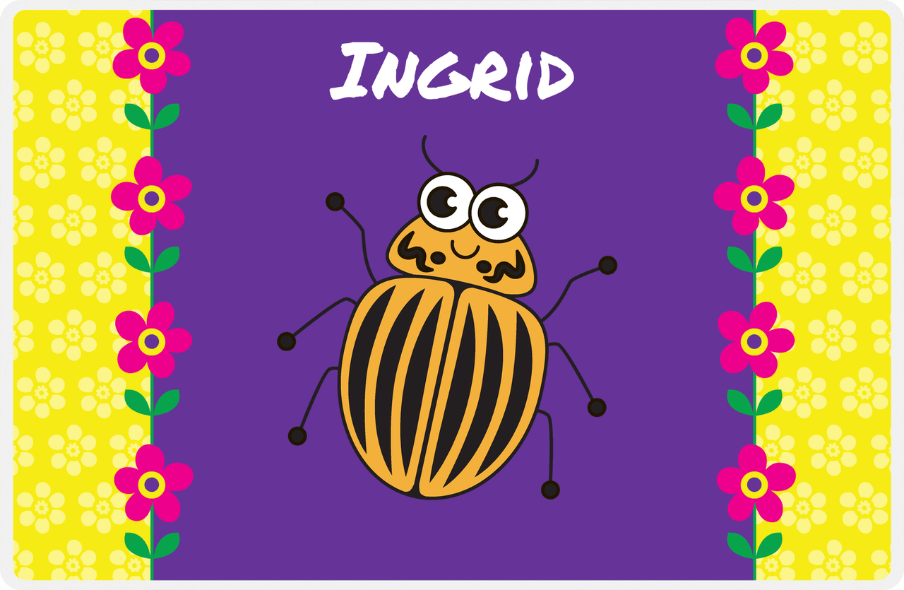 Personalized Bugs Placemat VIII - Purple Background - Beetle -  View