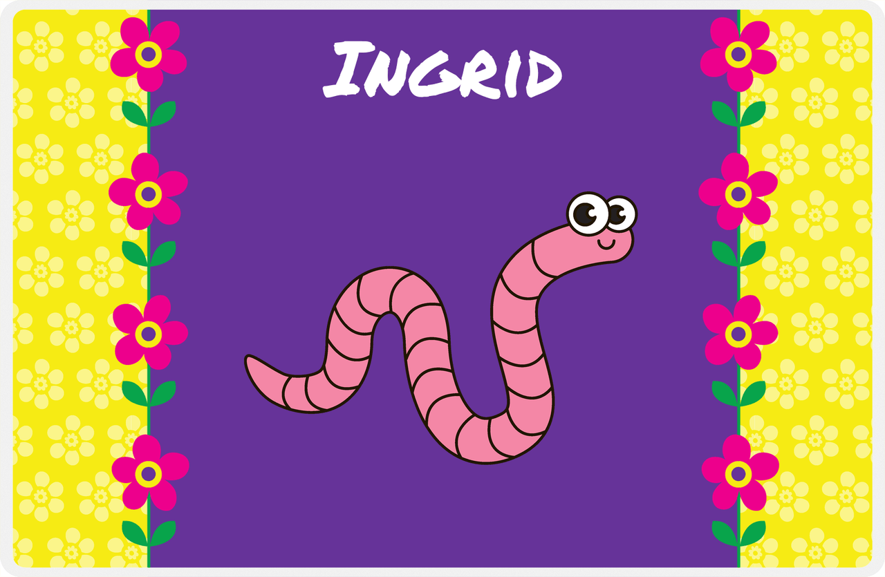 Personalized Bugs Placemat VIII - Purple Background - Worm -  View