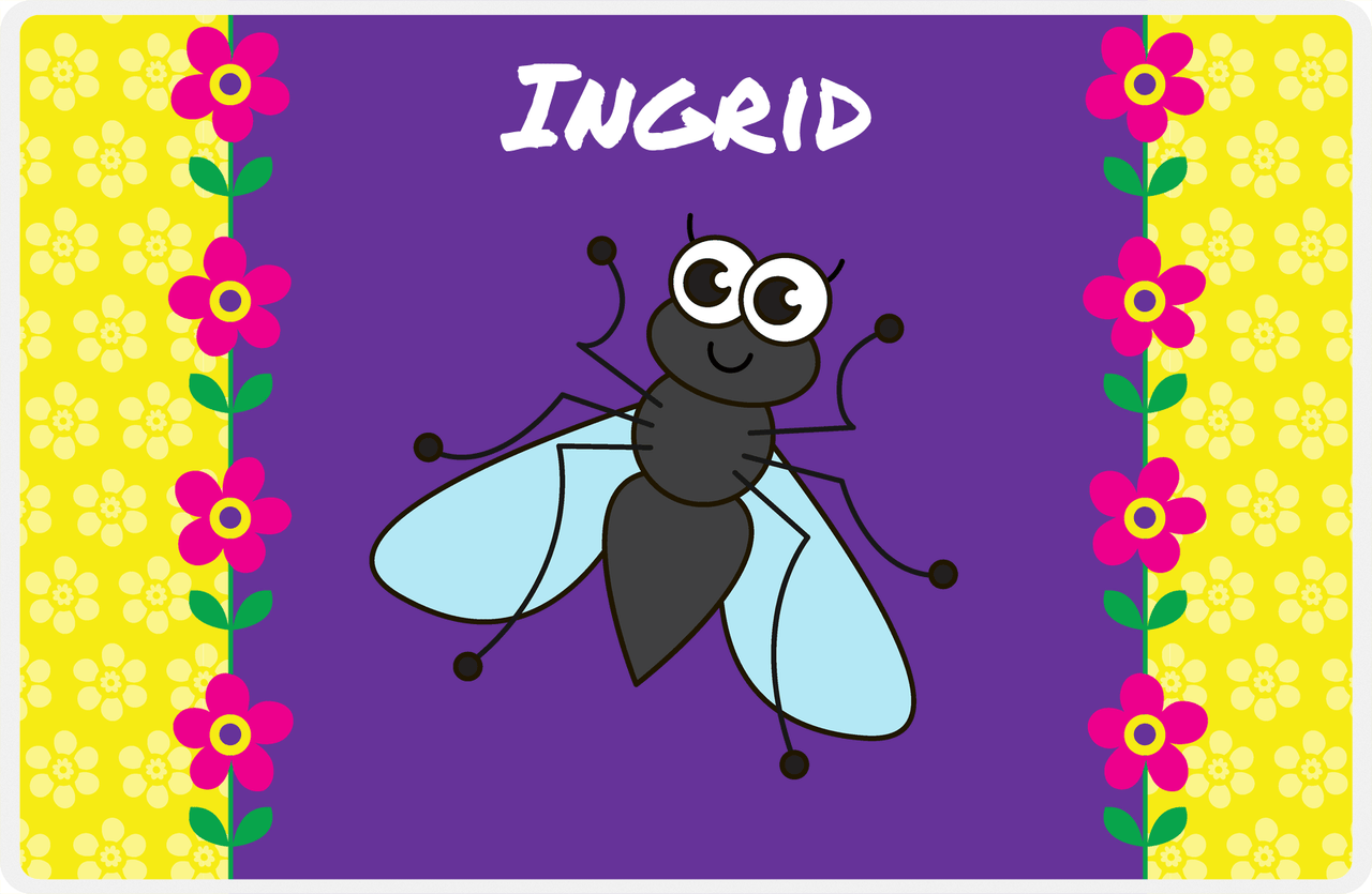 Personalized Bugs Placemat VIII - Purple Background - Fly -  View