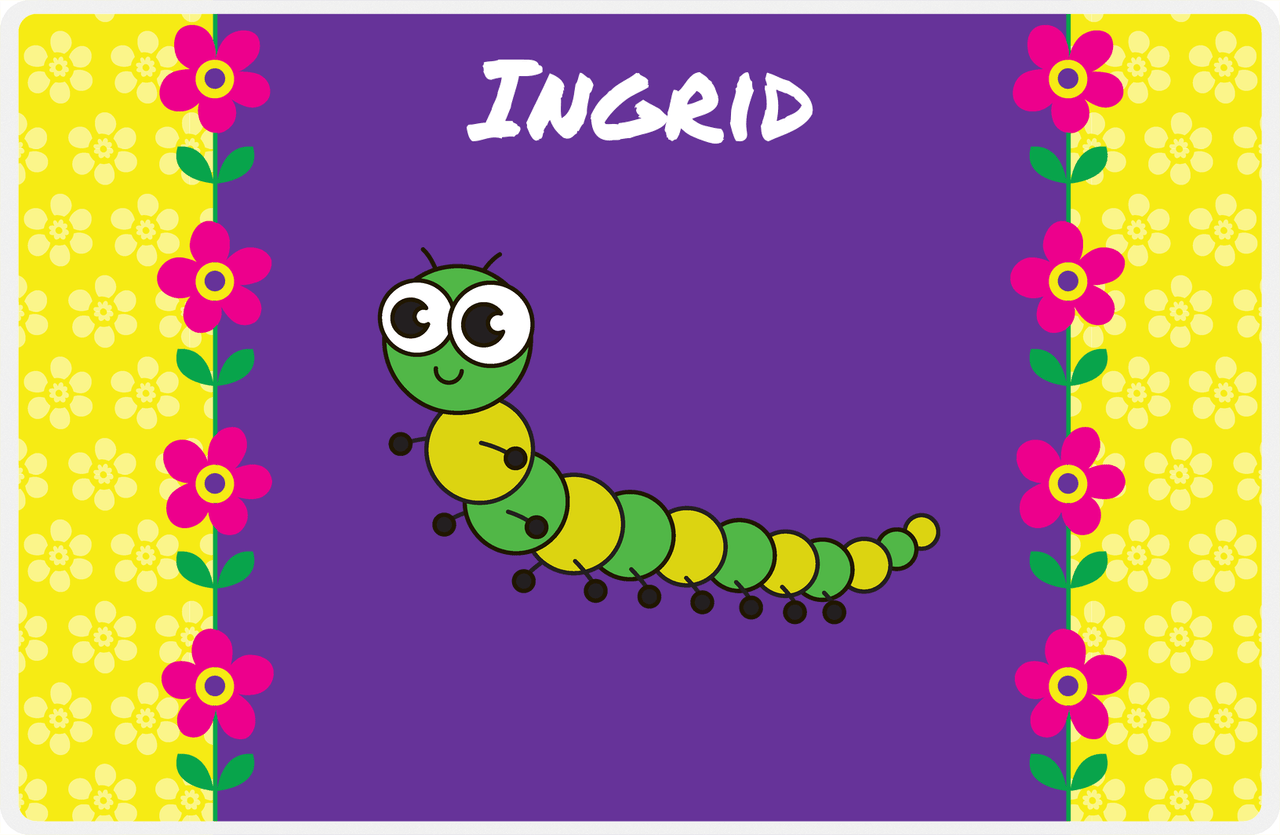 Personalized Bugs Placemat VIII - Purple Background - Millipede -  View