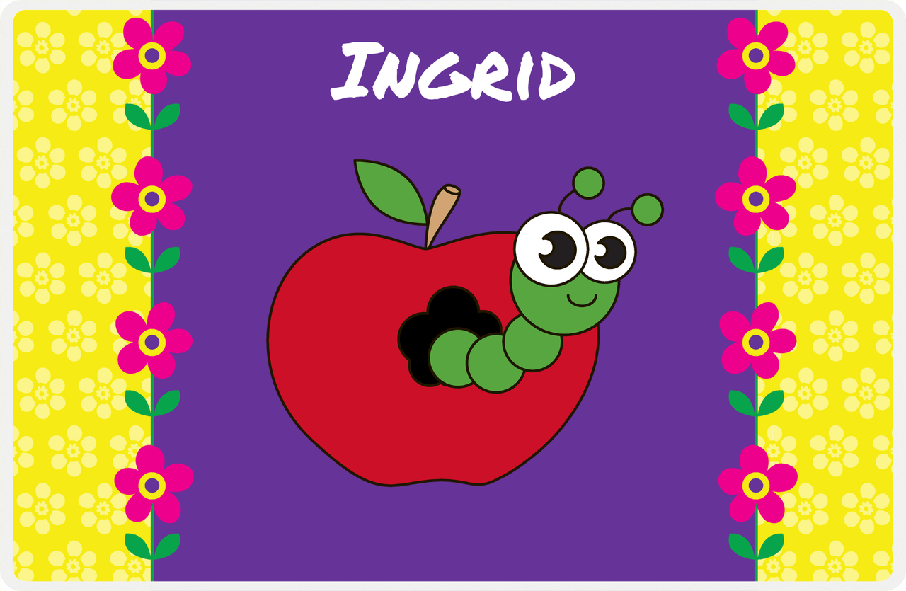 Personalized Bugs Placemat VIII - Purple Background - Apple Worm -  View