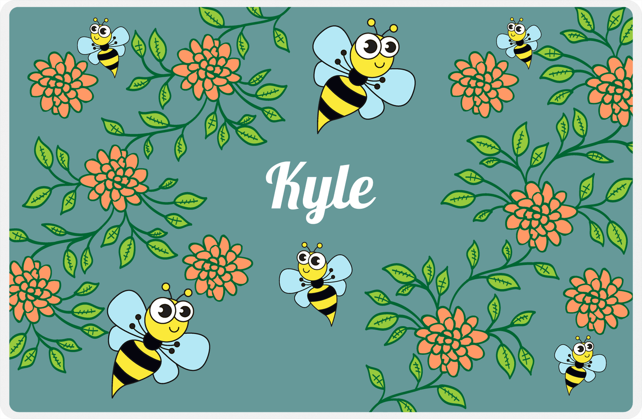 Personalized Bugs Placemat X - Teal Background - Hornet -  View