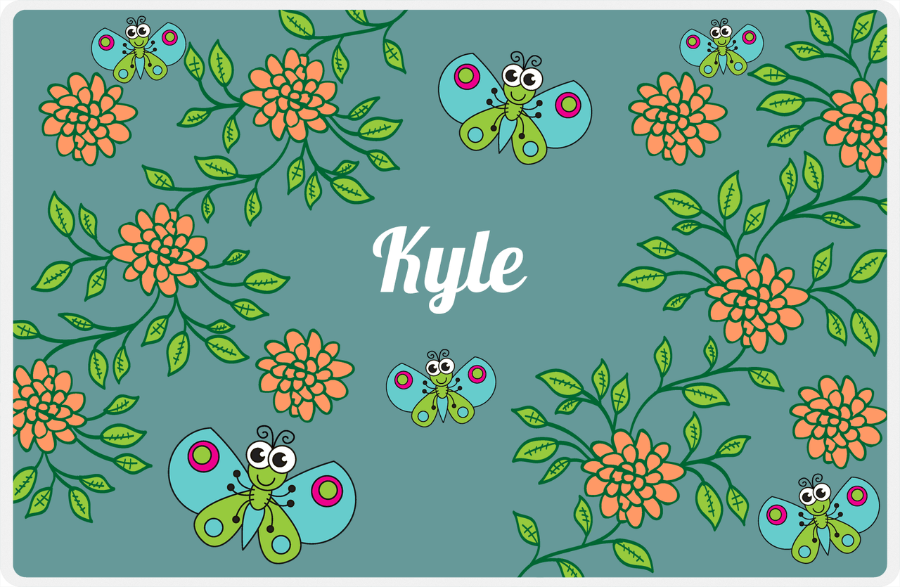 Personalized Bugs Placemat X - Teal Background - Butterfly -  View