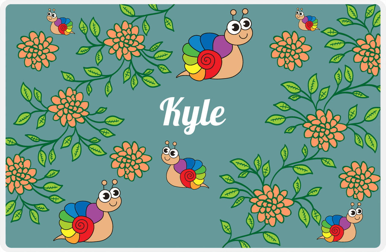 Personalized Bugs Placemat X - Teal Background - Snail -  View