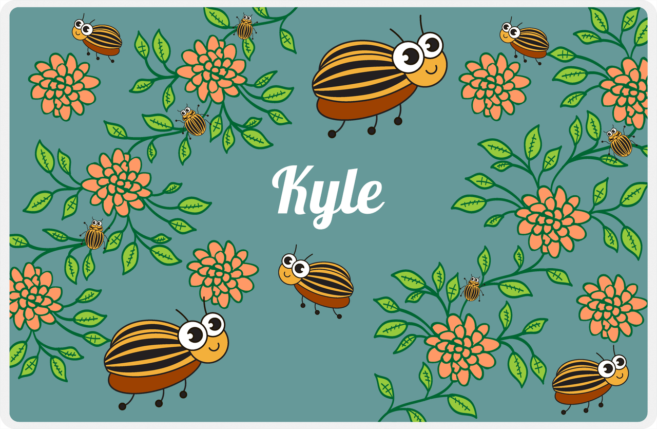 Personalized Bugs Placemat X - Teal Background - Beetle -  View