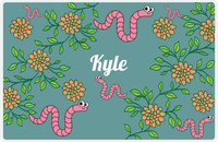 Thumbnail for Personalized Bugs Placemat X - Teal Background - Worm -  View