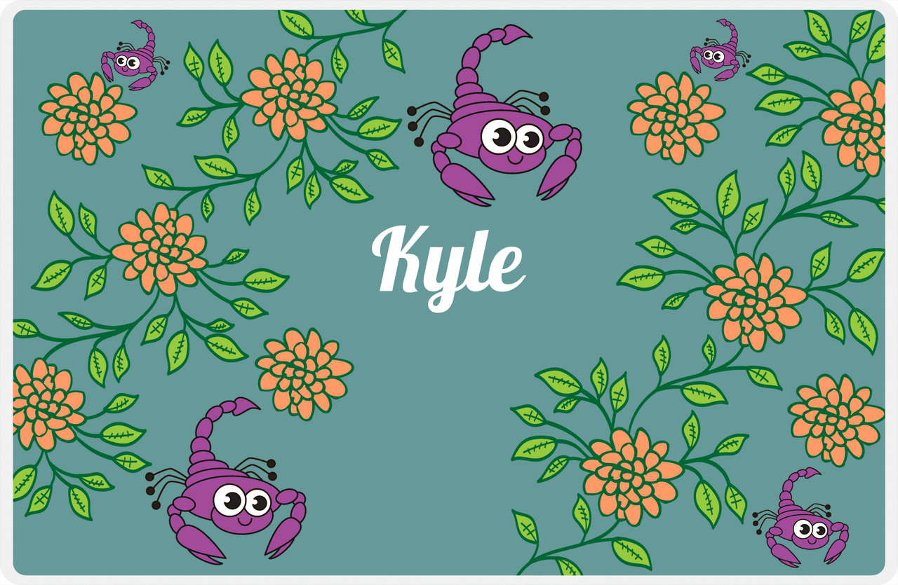 Personalized Bugs Placemat X - Teal Background - Scorpion -  View