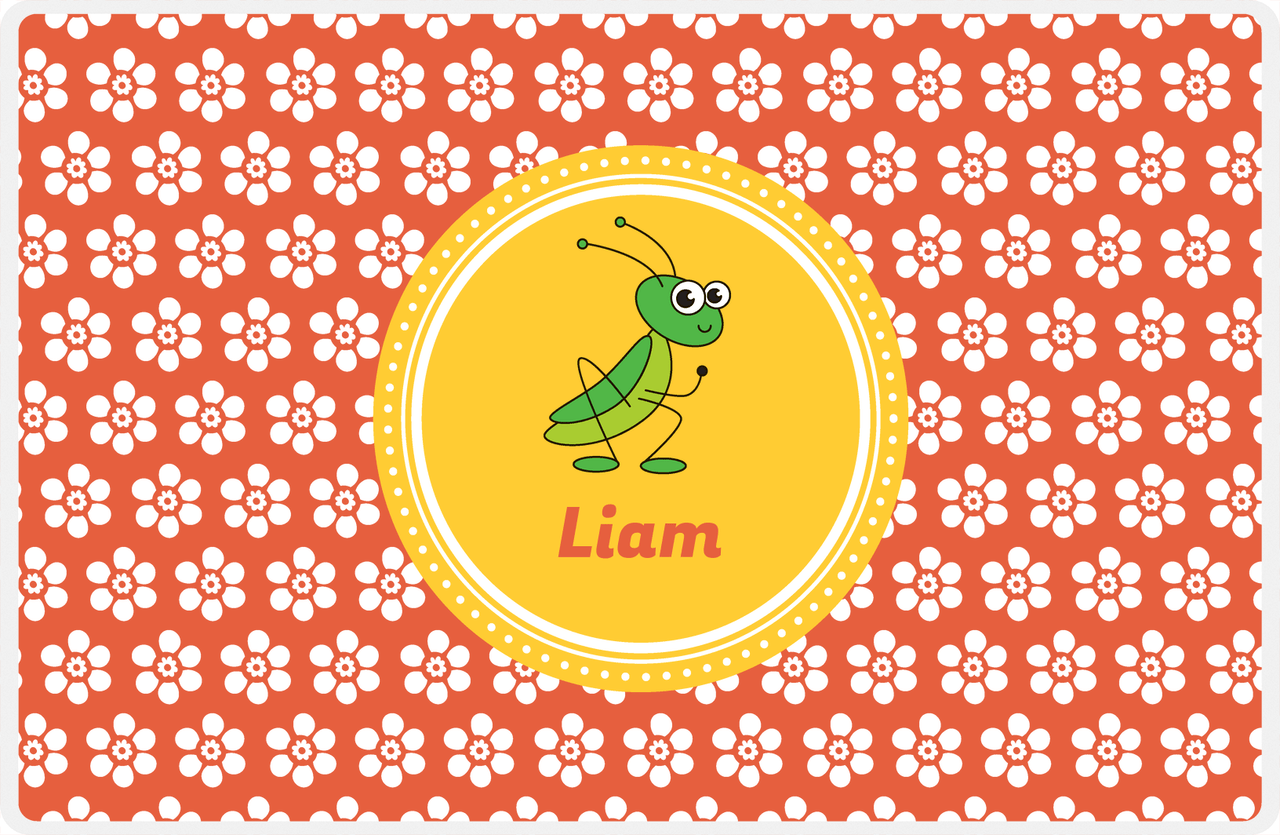 Personalized Bugs Placemat XI - Orange Background - Grasshopper -  View