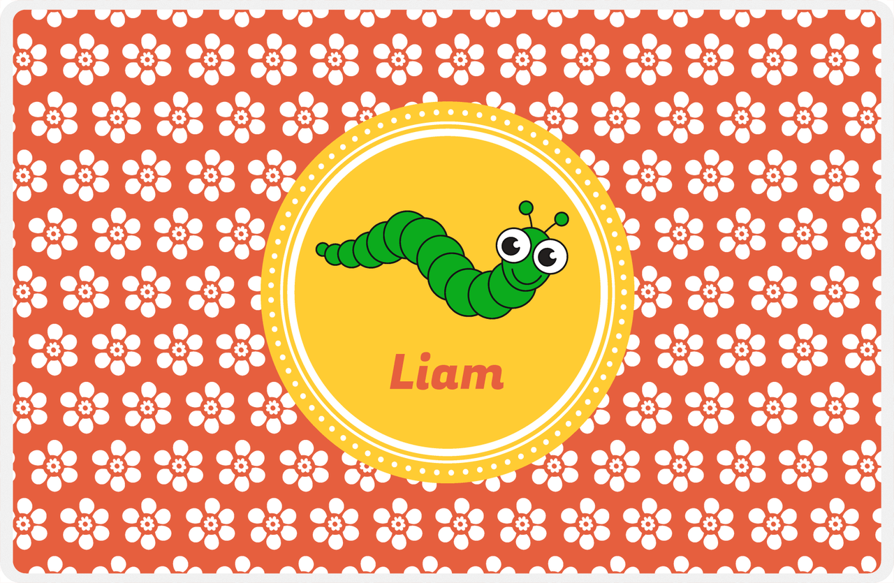 Personalized Bugs Placemat XI - Orange Background - Caterpillar -  View