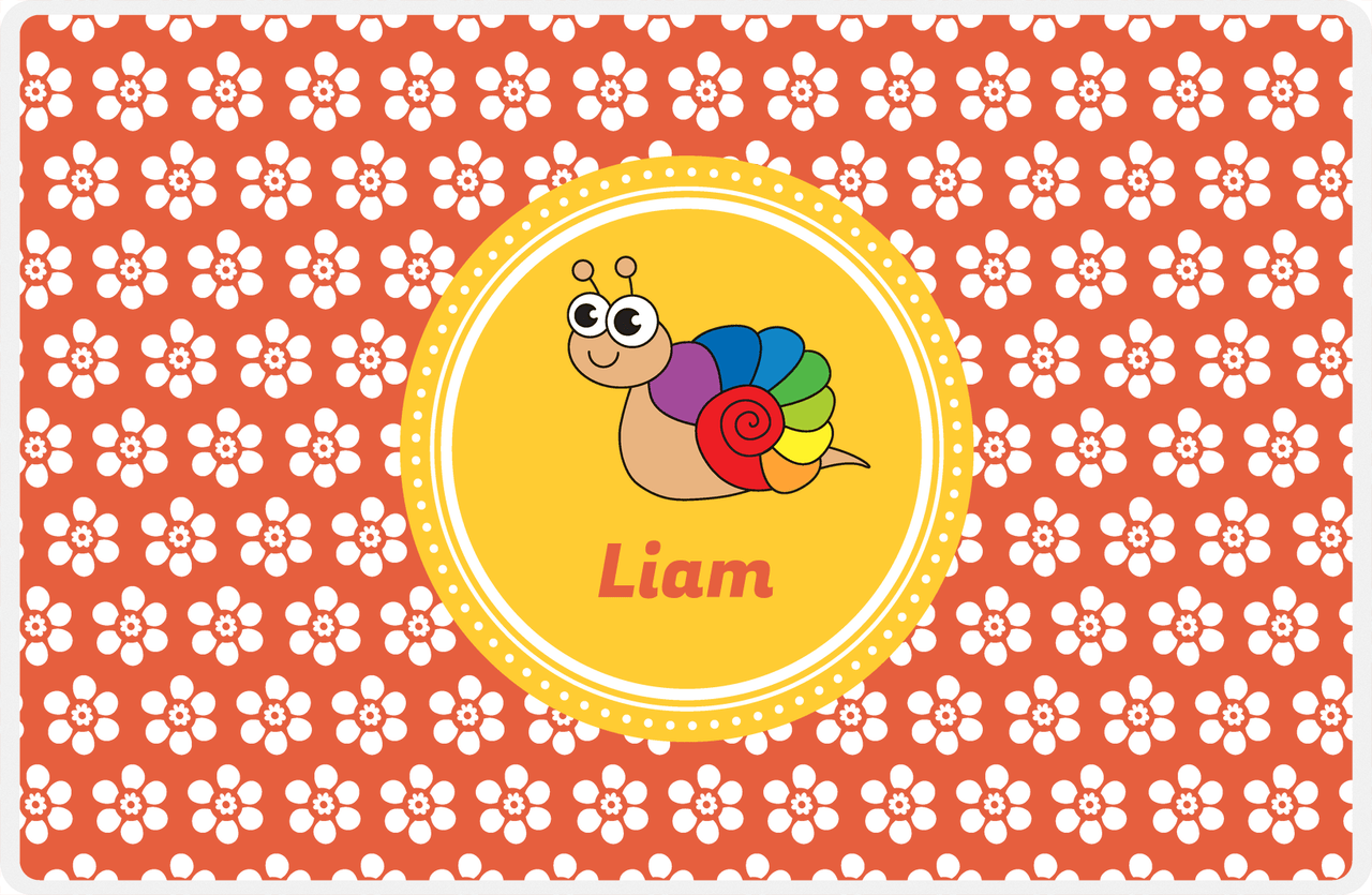 Personalized Bugs Placemat XI - Orange Background - Snail -  View