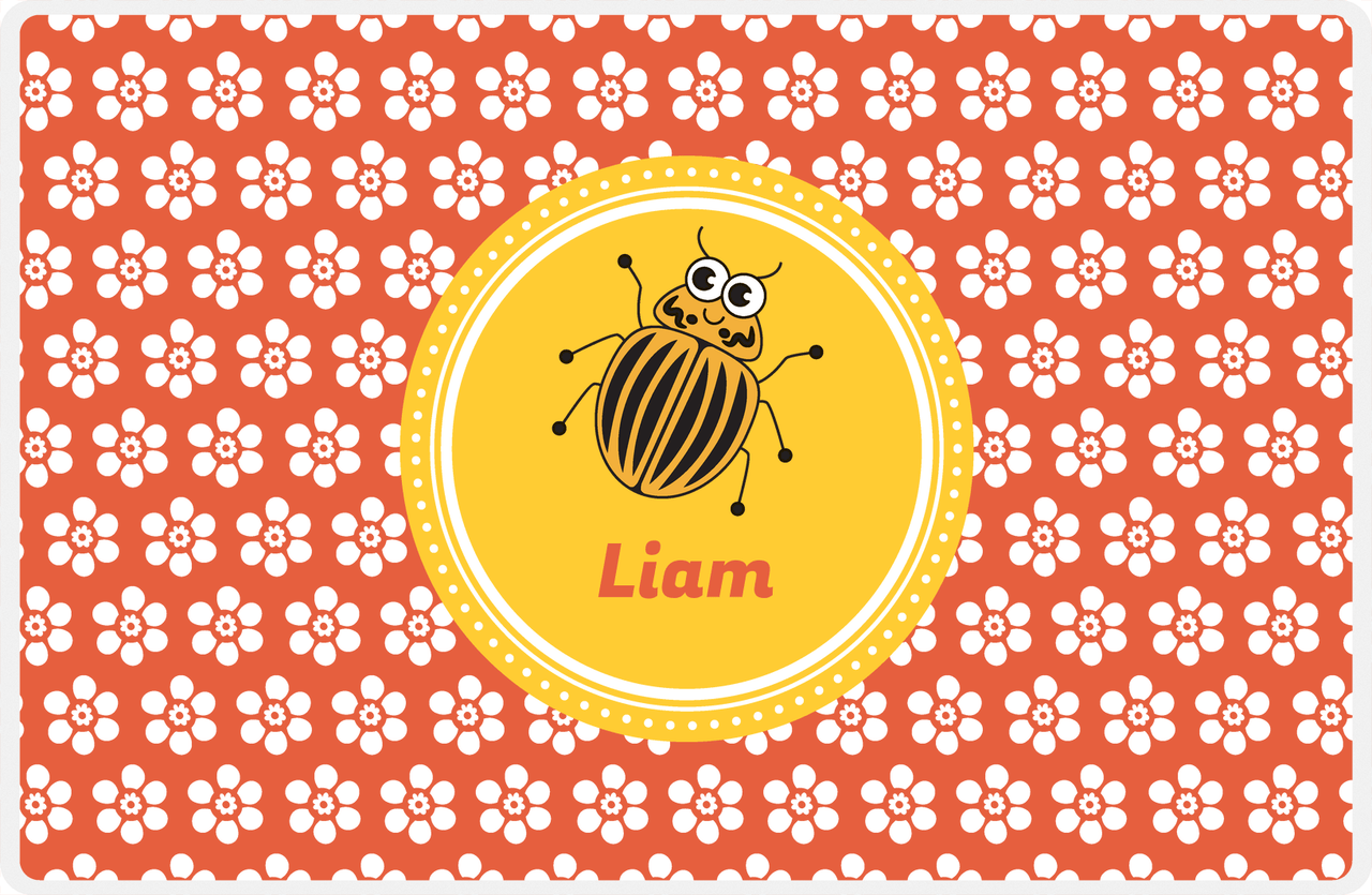 Personalized Bugs Placemat XI - Orange Background - Beetle -  View
