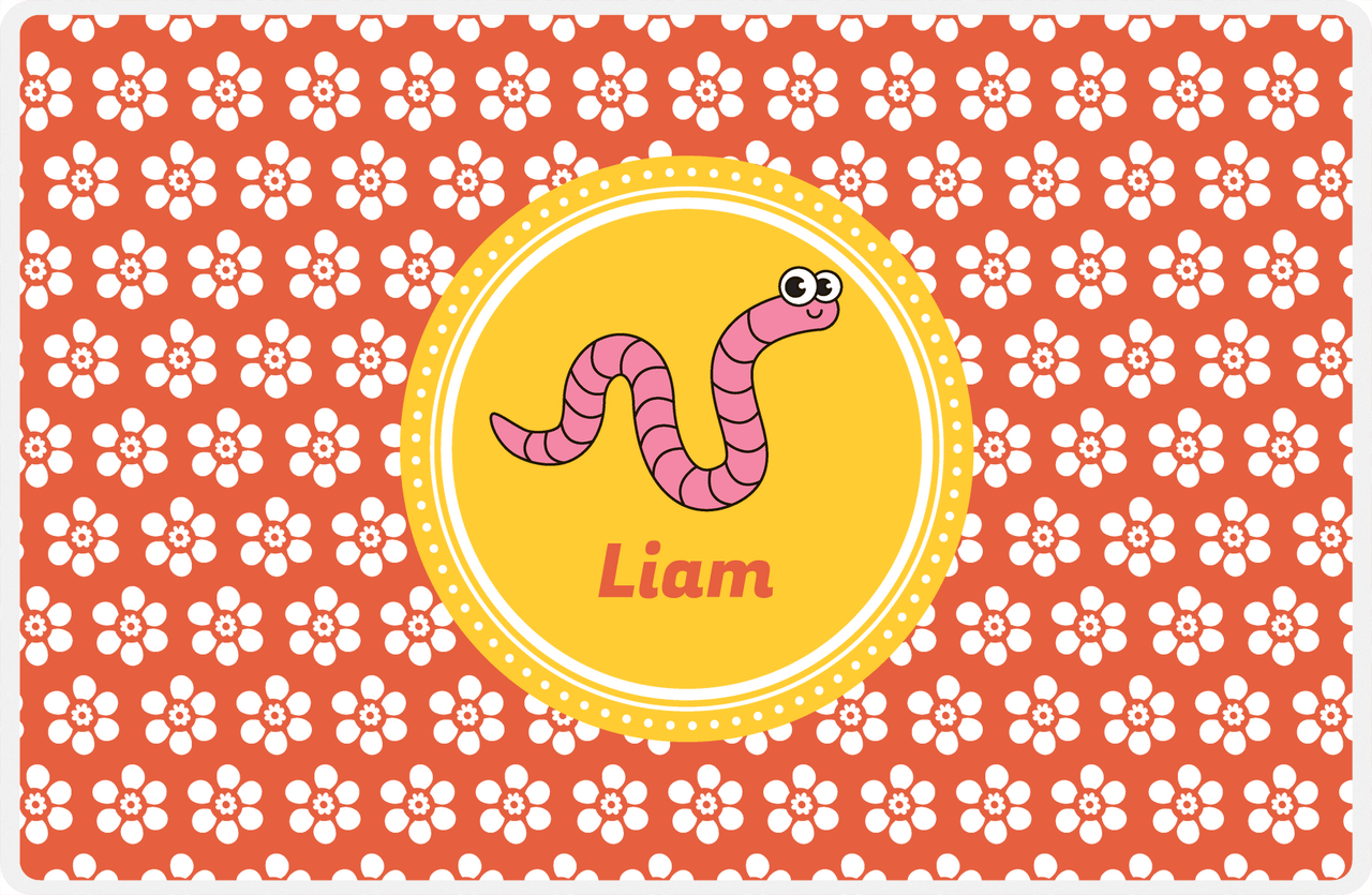 Personalized Bugs Placemat XI - Orange Background - Worm -  View