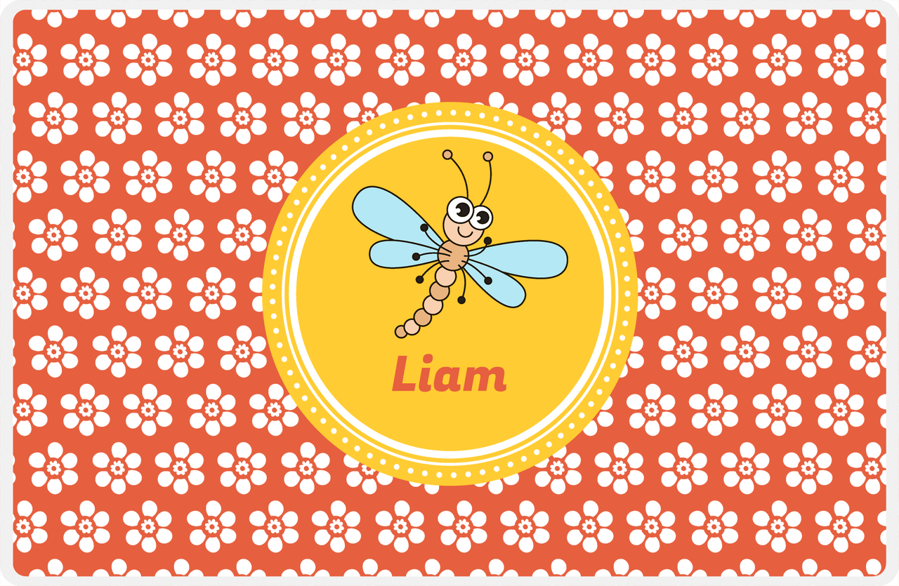 Personalized Bugs Placemat XI - Orange Background - Dragonfly -  View