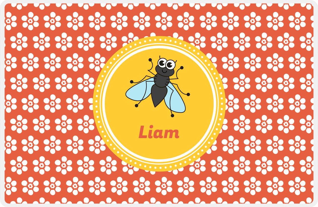 Personalized Bugs Placemat XI - Orange Background - Fly -  View