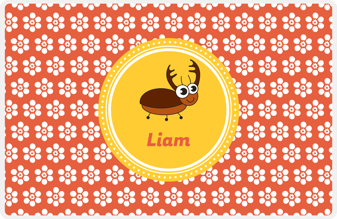 Personalized Bugs Placemat XI - Orange Background - Beetle II -  View