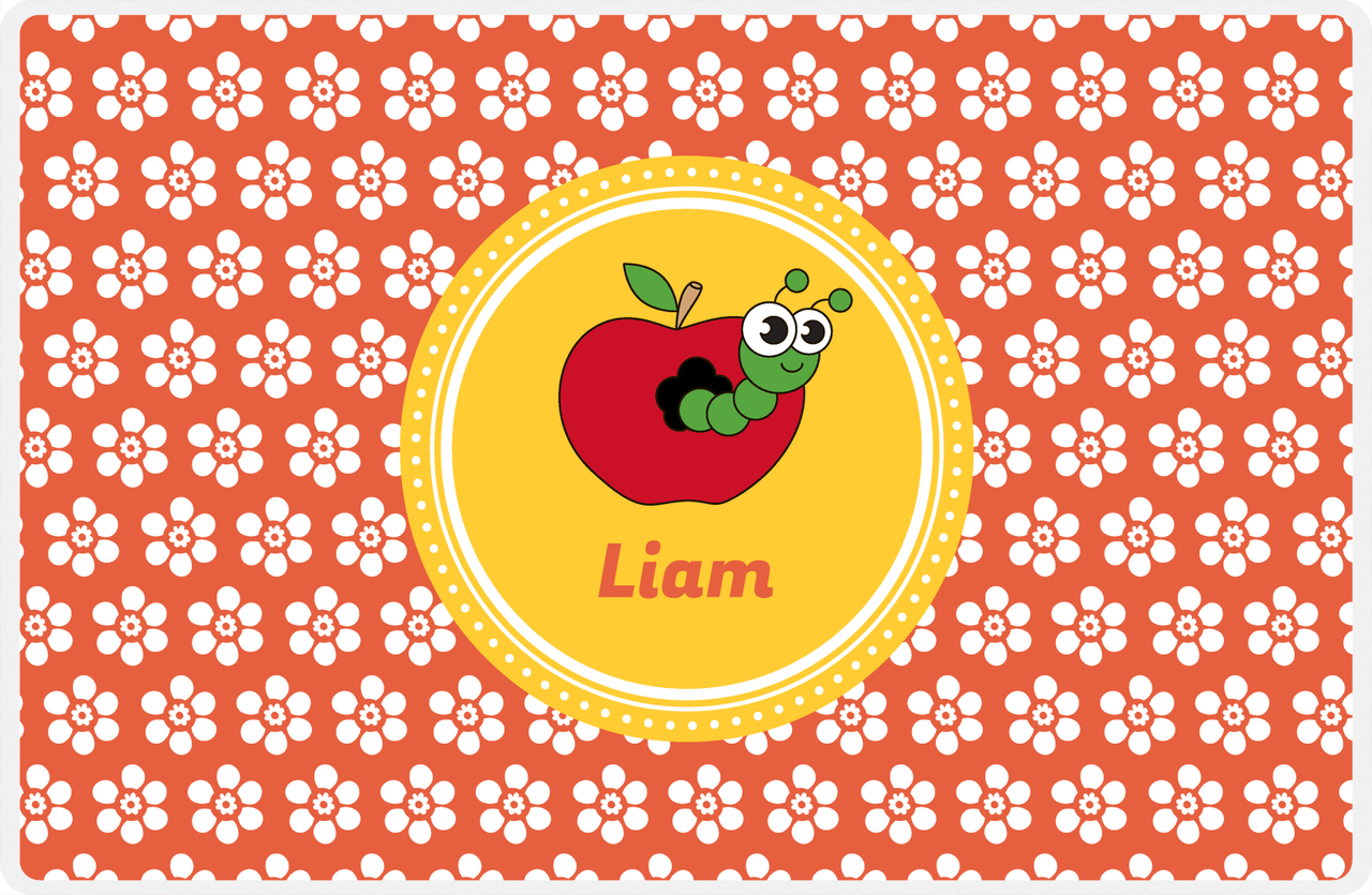 Personalized Bugs Placemat XI - Orange Background - Apple Worm -  View