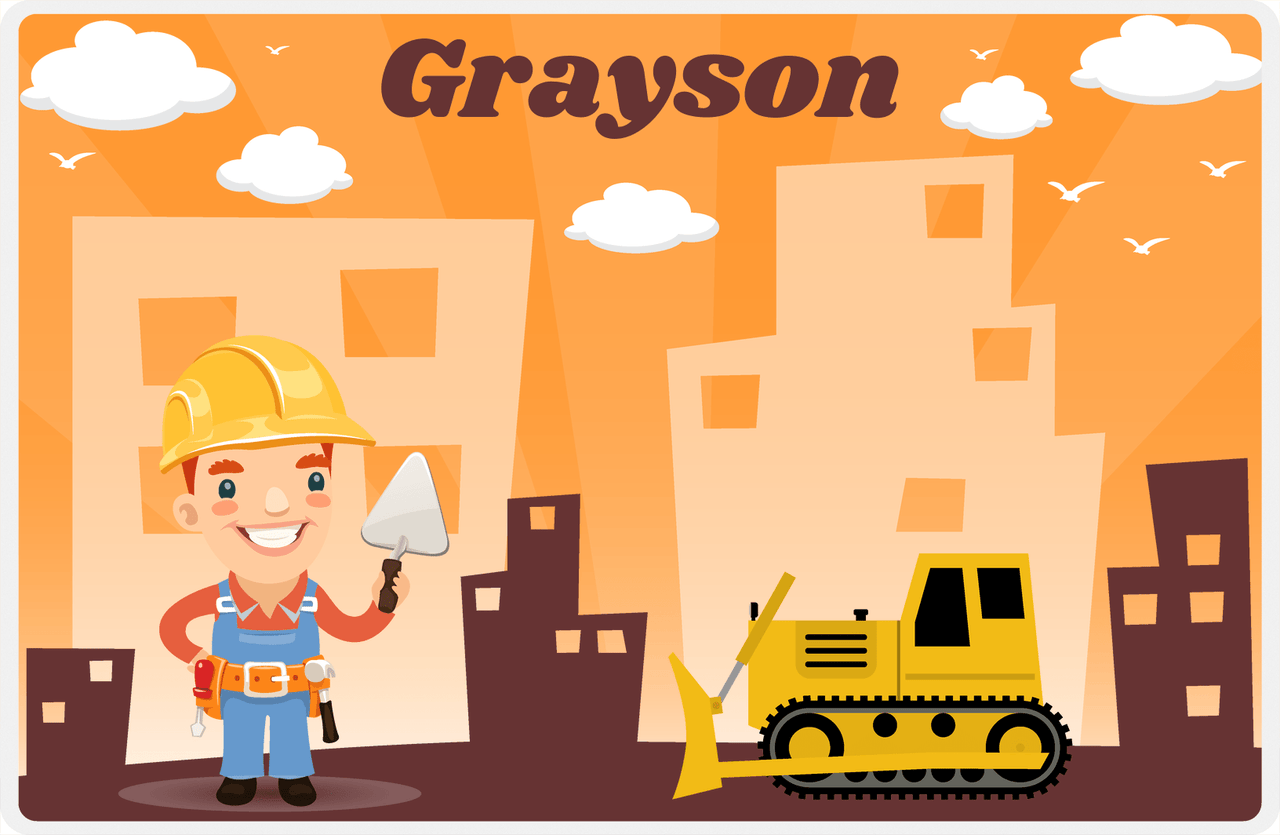 Personalized Builder Tools Placemat II - City Bulldozer - Redhead Boy -  View