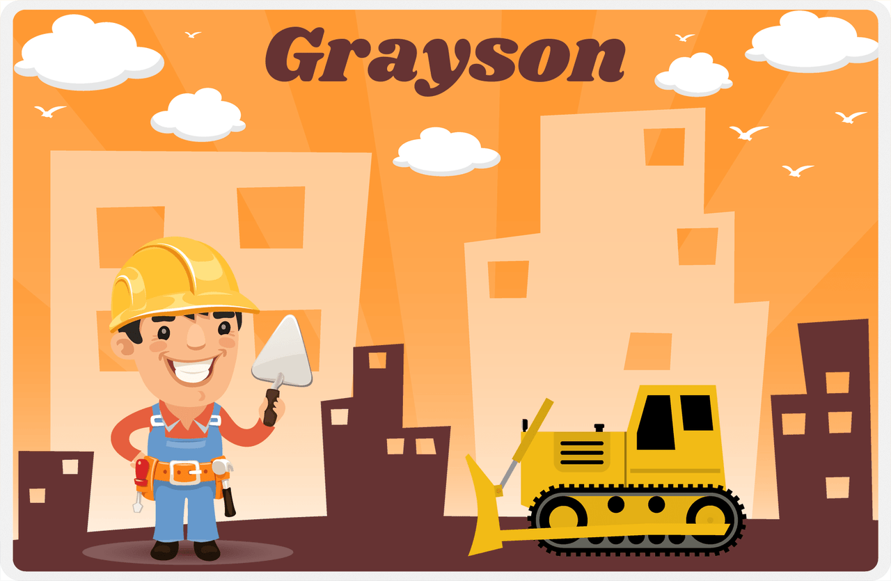 Personalized Builder Tools Placemat II - City Bulldozer - Black Hair Boy -  View