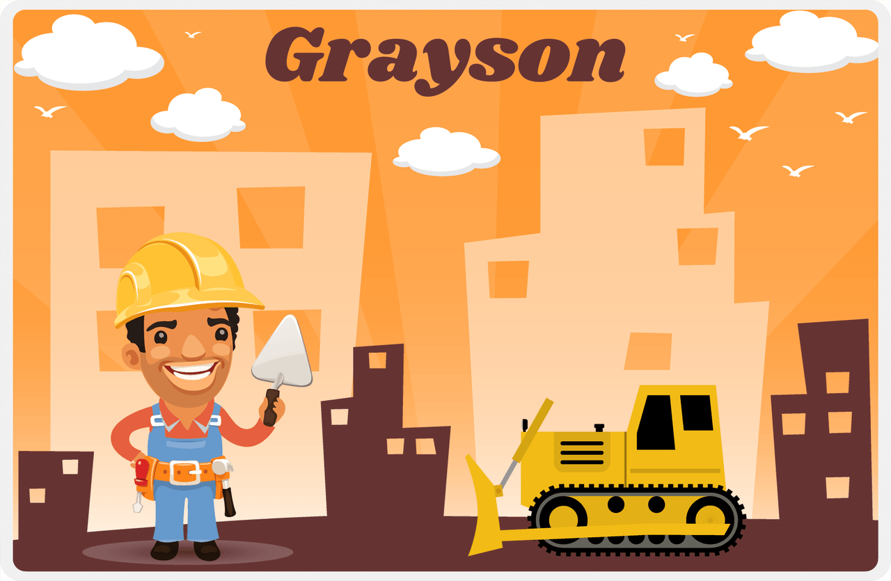 Personalized Builder Tools Placemat II - City Bulldozer - Black Boy I -  View