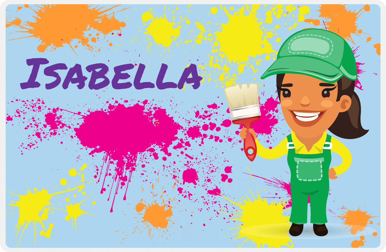 Personalized Builder Tools Placemat III - Paint Splatter - Black Girl I -  View