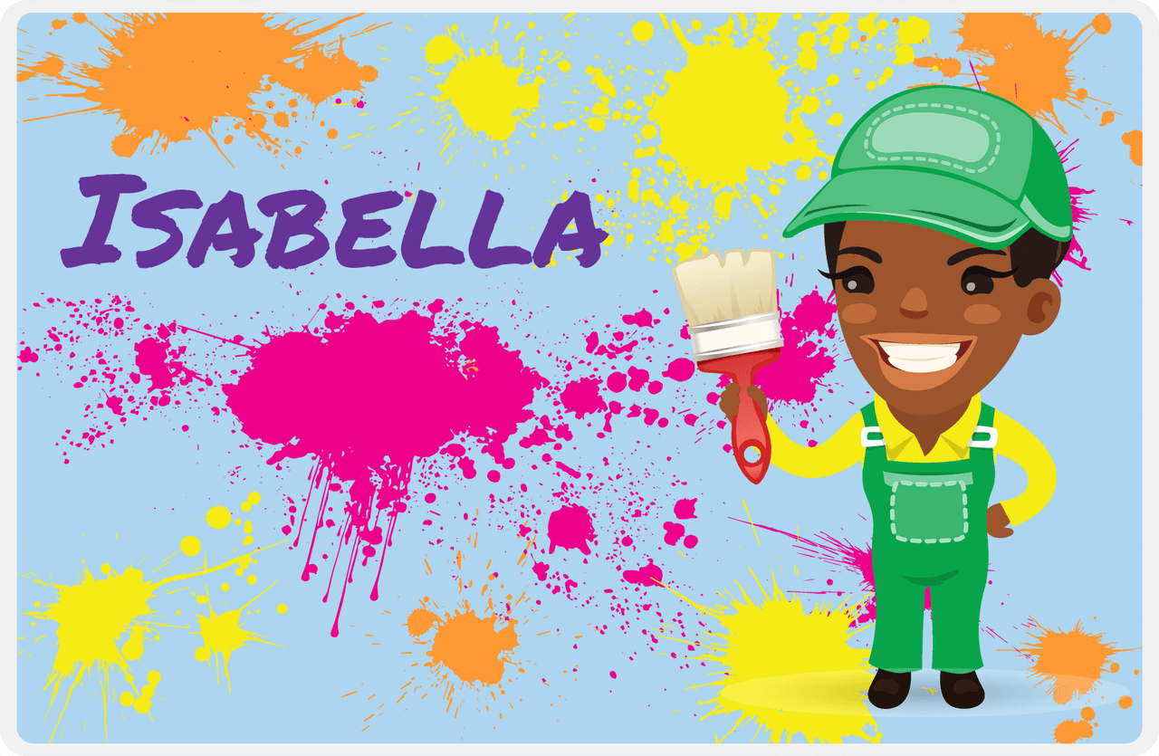 Personalized Builder Tools Placemat III - Paint Splatter - Black Girl II -  View