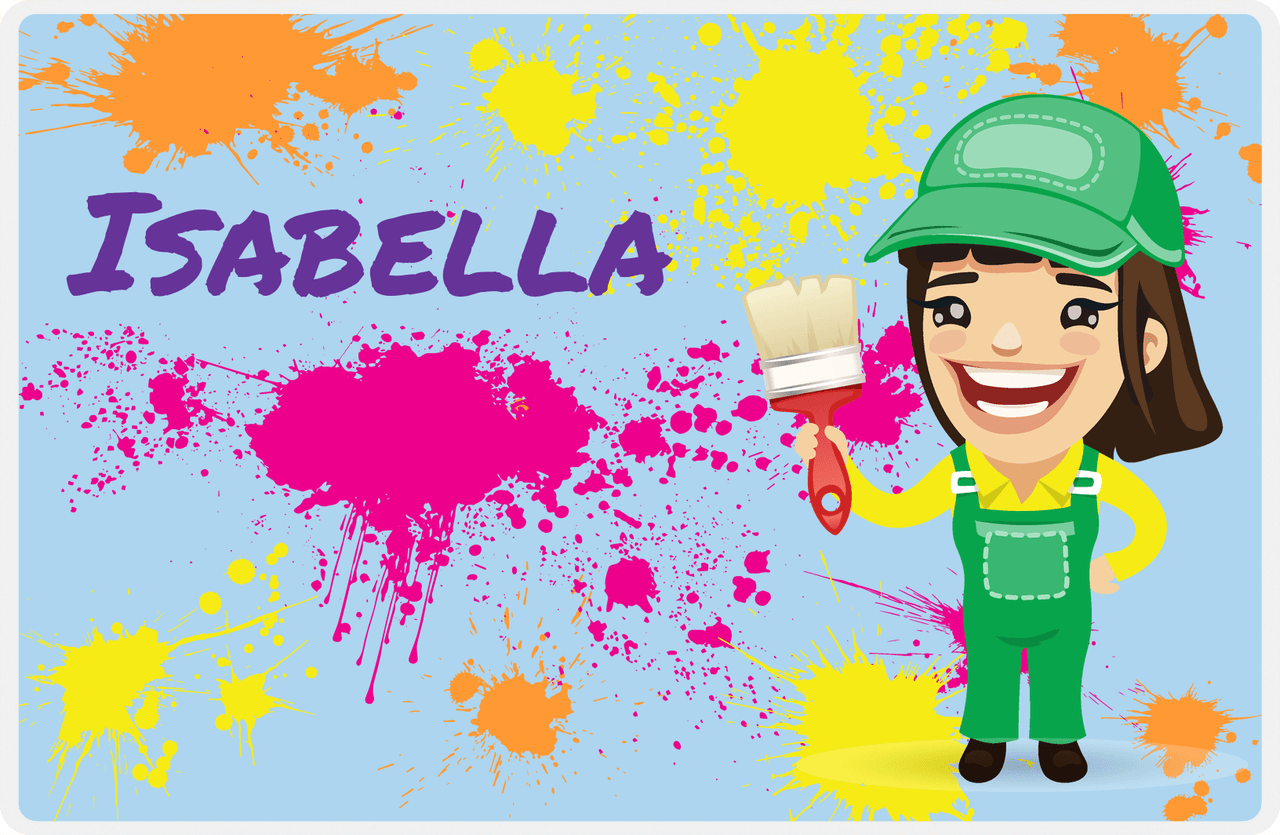 Personalized Builder Tools Placemat III - Paint Splatter - Asian Girl -  View