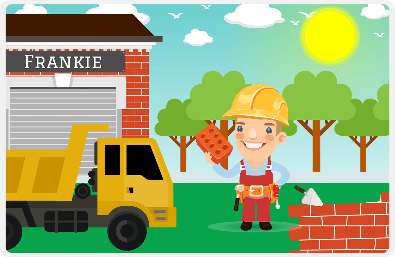 Personalized Builder Tools Placemat V - Brick Builder - Blond Boy -  View