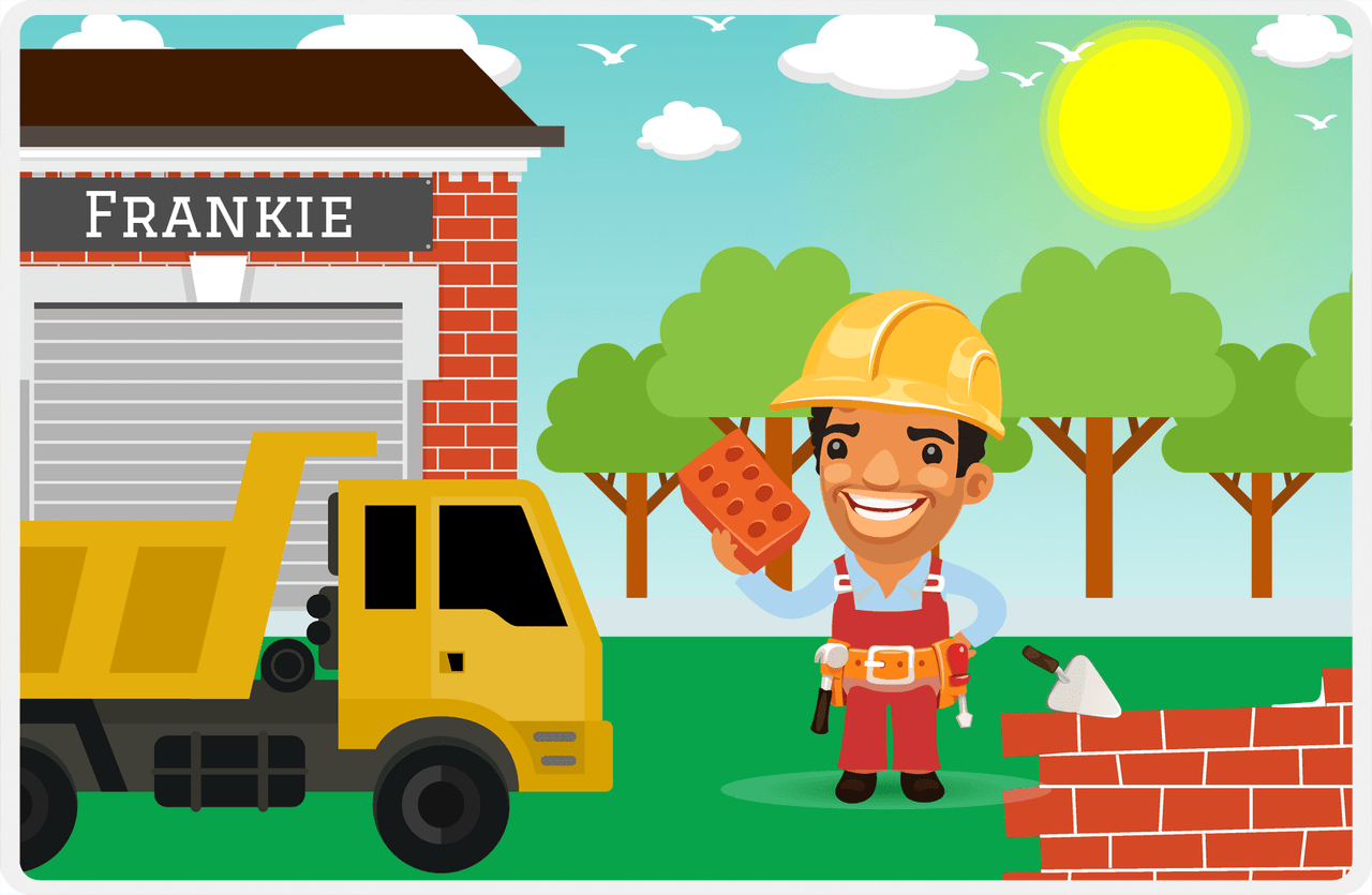 Personalized Builder Tools Placemat V - Brick Builder - Black Boy I -  View