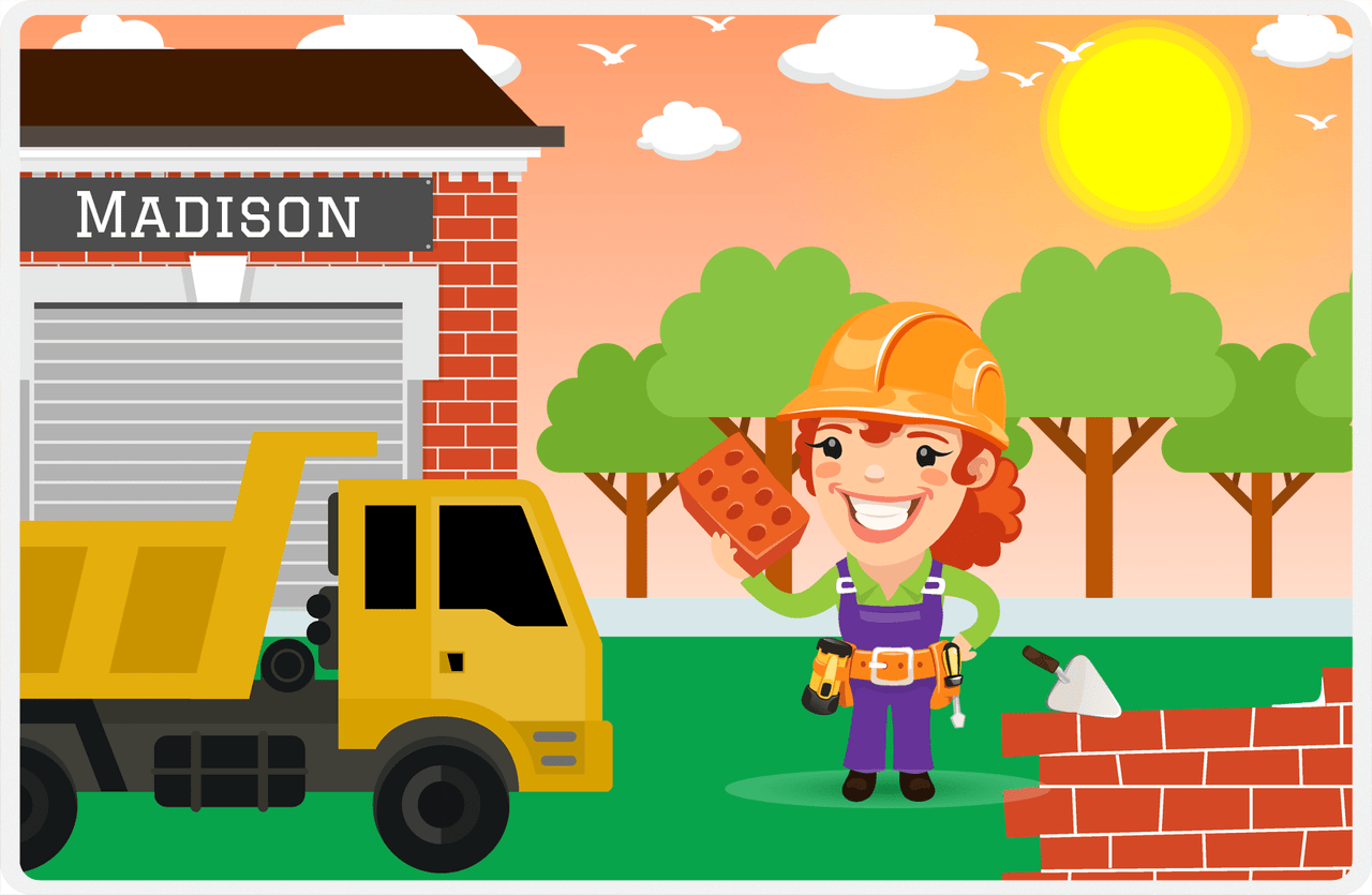 Personalized Builder Tools Placemat VI - Brick Builder - Redhead Girl -  View