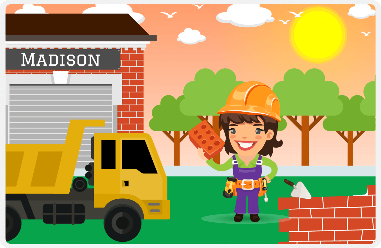 Personalized Builder Tools Placemat VI - Brick Builder - Brunette Girl -  View