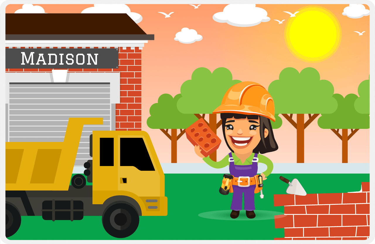 Personalized Builder Tools Placemat VI - Brick Builder - Black Hair Girl -  View