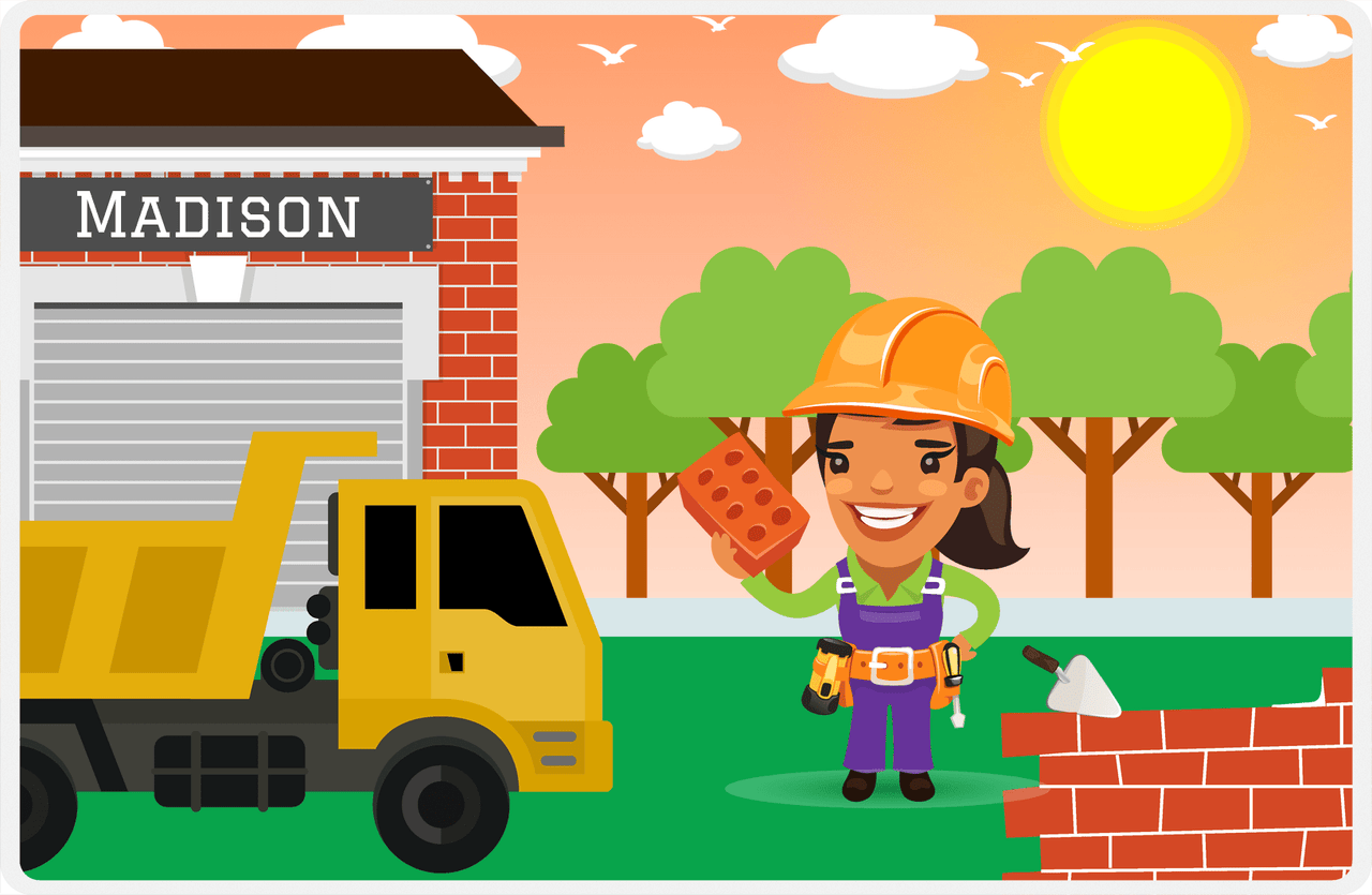 Personalized Builder Tools Placemat VI - Brick Builder - Black Girl I -  View