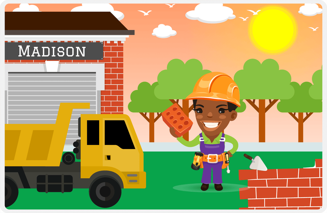 Personalized Builder Tools Placemat VI - Brick Builder - Black Girl II -  View