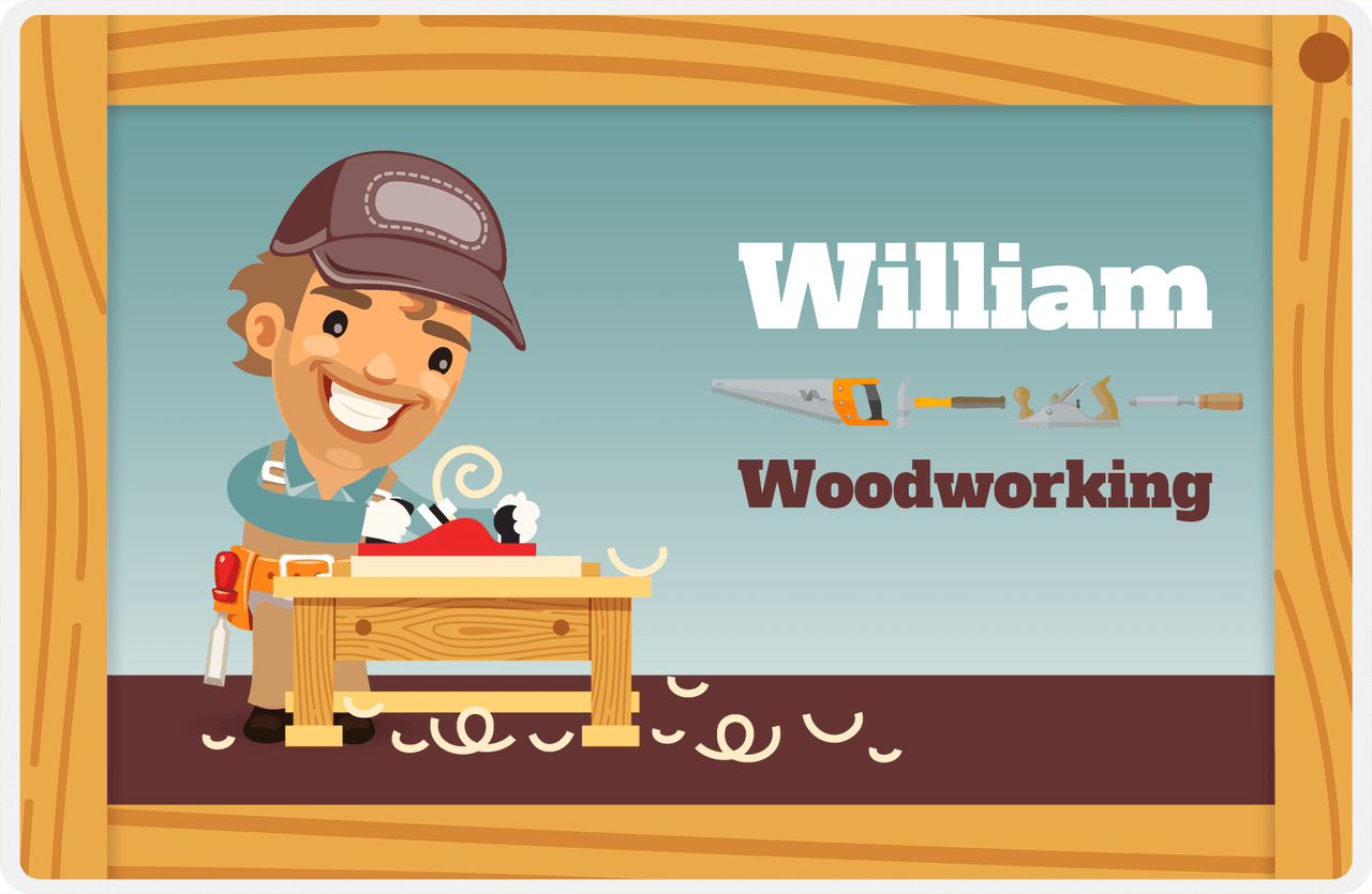 Personalized Builder Tools Placemat VII - Woodworking - Brown Hair Boy -  View