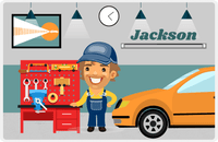 Thumbnail for Personalized Builder Tools Placemat IX - Car Garage - Brown Hair Boy -  View