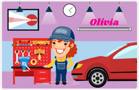 Thumbnail for Personalized Builder Tools Placemat X - Car Garage - Redhead Girl -  View