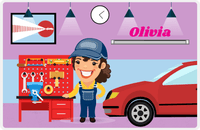 Thumbnail for Personalized Builder Tools Placemat X - Car Garage - Brunette Girl -  View