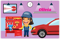 Thumbnail for Personalized Builder Tools Placemat X - Car Garage - Black Hair Girl -  View