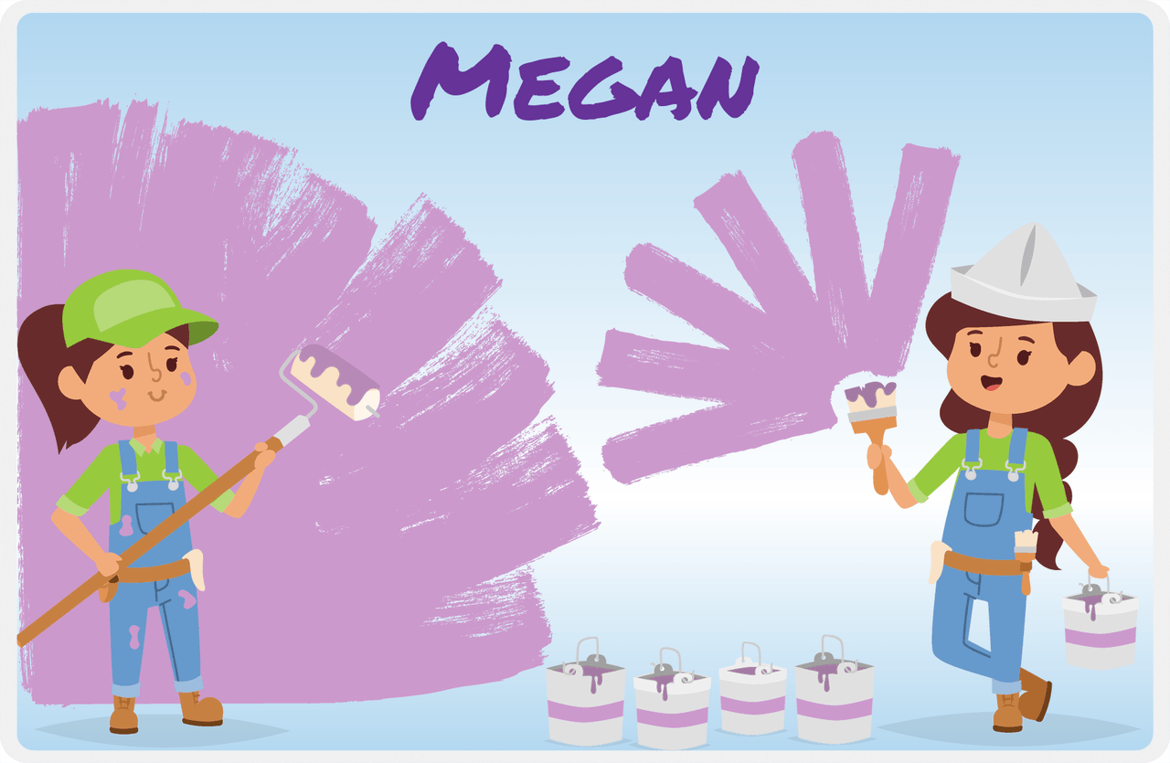 Personalized Builder Tools Placemat XI - Painting Day - Brunette Girl -  View