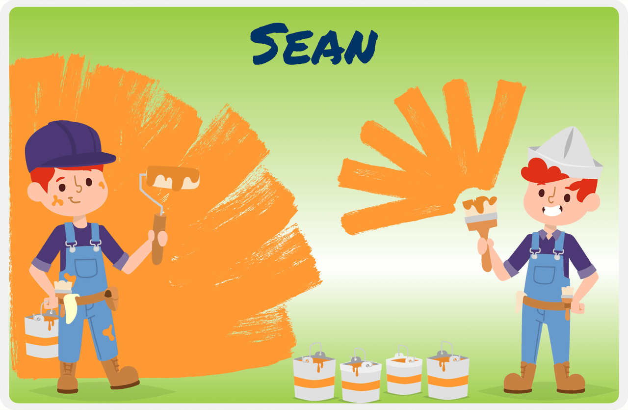 Personalized Builder Tools Placemat XII - Painting Day - Redhead Boy -  View