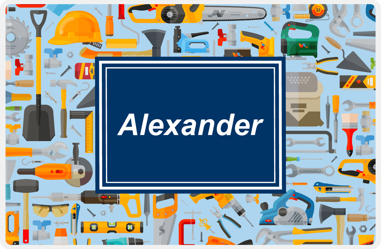 Personalized Builder Tools Placemat XIII - Tool Pattern - Rectangle Nameplate -  View