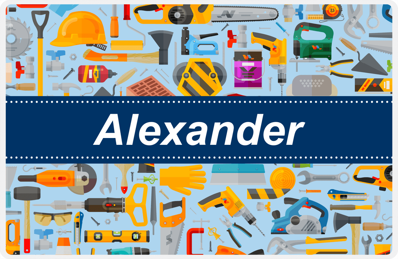 Personalized Builder Tools Placemat XIII - Tool Pattern - Ribbon Nameplate -  View