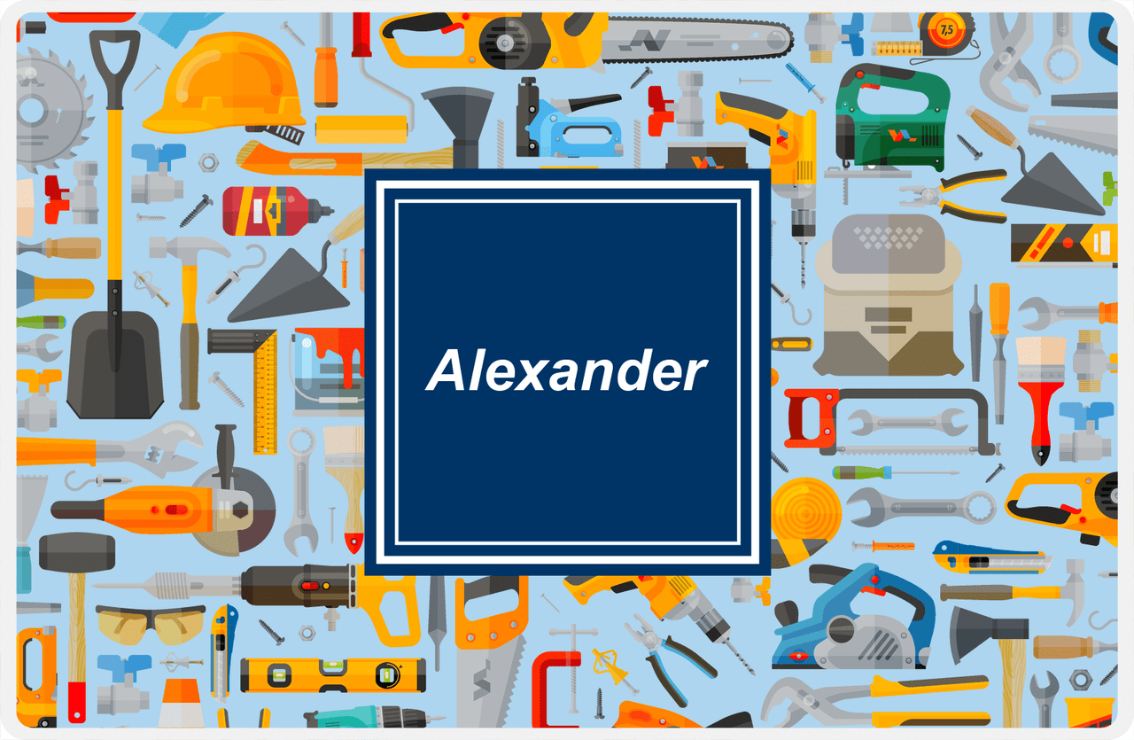 Personalized Builder Tools Placemat XIII - Tool Pattern - Square Nameplate -  View