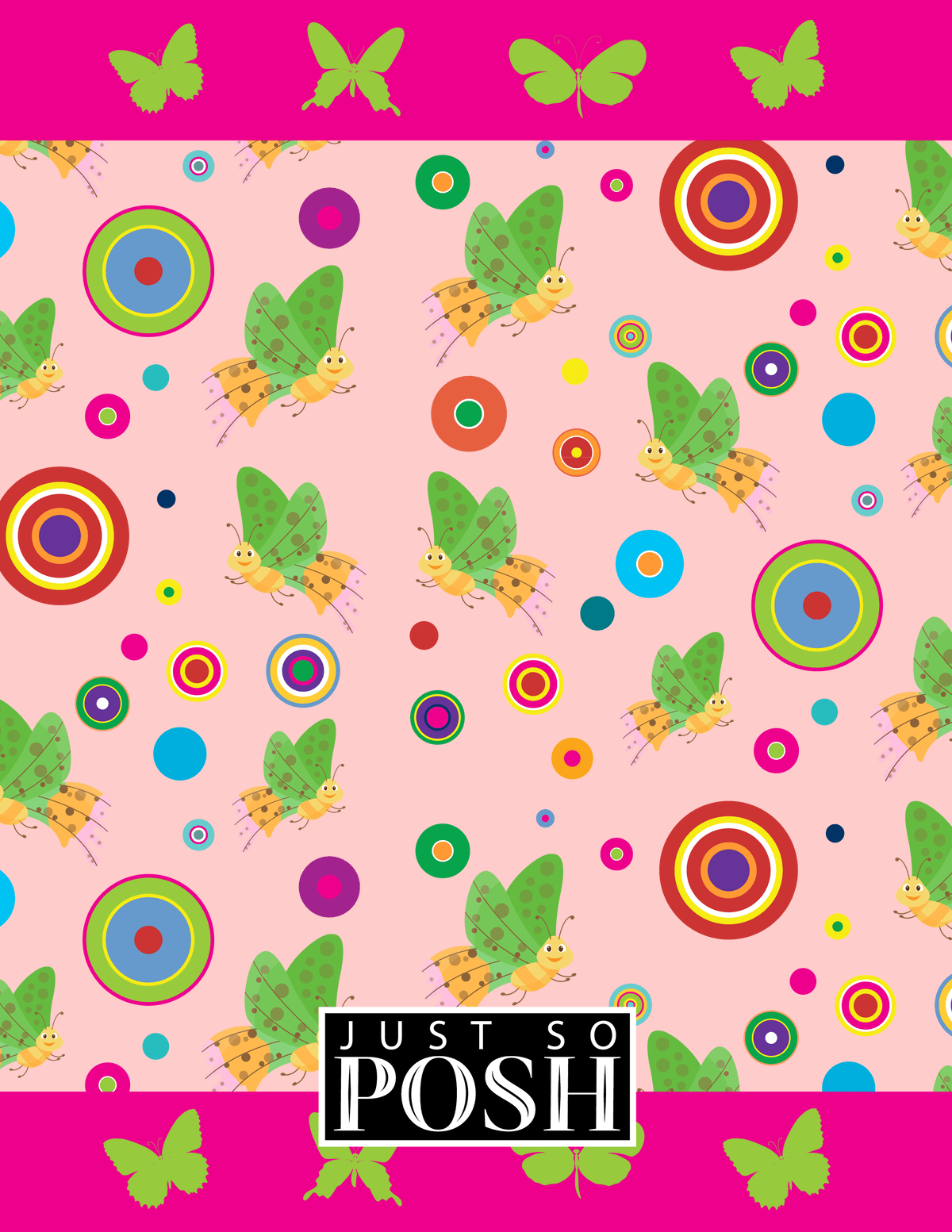 Personalized Butterfly Notebook IV - Pink Background - Green Butterflies I - Back View